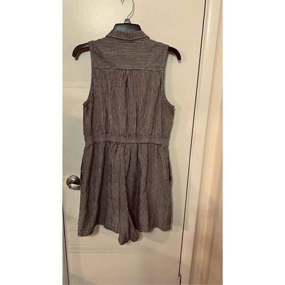 Anthropologie Blue White Pin Stripe Linen Blend Romper SZ 12 - Picture 10 of 10